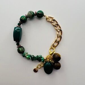 Green Stone & Gold Chain Bracelet